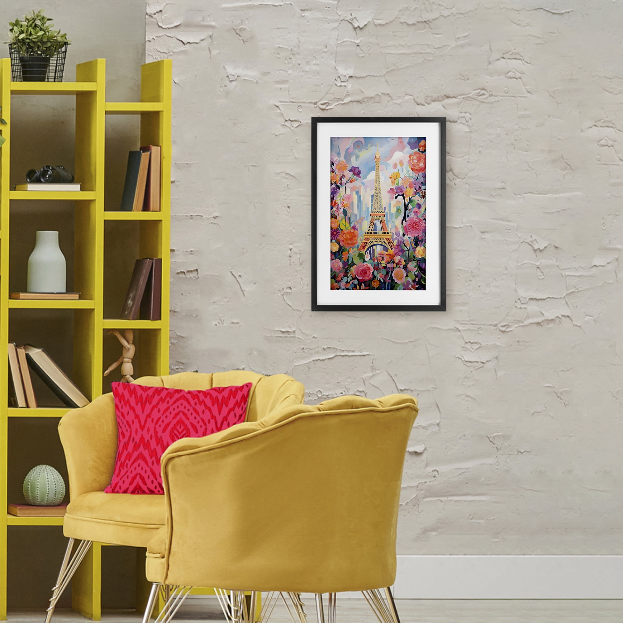 Stupell Industries Eiffel Tower Surrounded By Florals Black Framed Print Under Glass, design by Creative Studio