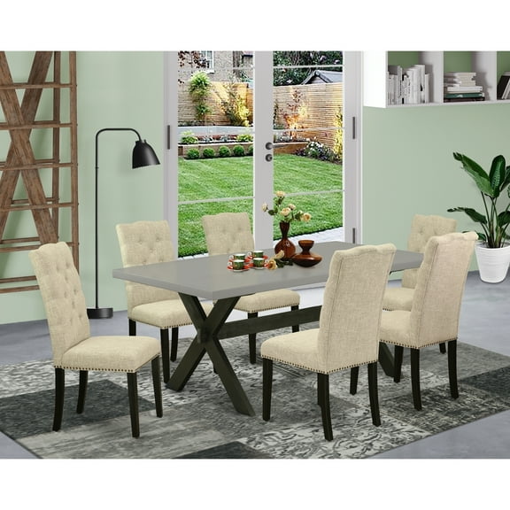 Small Dining Table Set with 6 Chairs - 7 Piece Kitchen Dinette Set - Modern Wood Dining Room Set