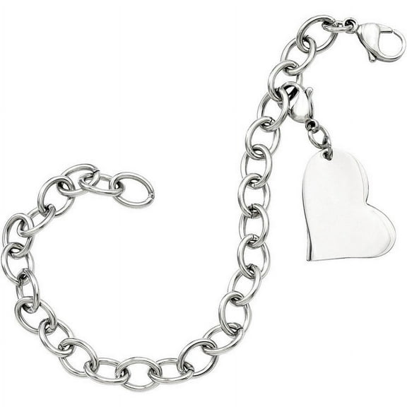 Primal Steel Stainless Steel Link with Heart Lobster Clasp Charm 8 inch Bracelet