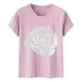 thumbnail image 4 of XFHLMJFF T-Shirts For Women Tops Stylish Soft Casual Summer 2024 Rose Graphic Short Sleeve Oversized Crew Neck Lightweight Tee Dailywear, 4 of 5