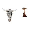 thumbnail image 1 of Arte de pared tribal con cabeza de toro y escultura religiosa sagrada de Jesús para decoración de mesa, dormitorio, oficina y hogar., 1 of 8