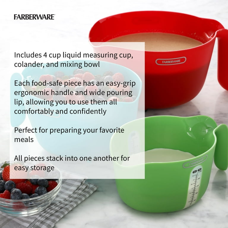 Farberware Professional 3 PC Mixing Bowl, Colander, Measuring Cup Set