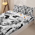 thumbnail image 3 of Feelyou Boho Raven Rose Zipper Twin Comforter Sets with Fitted Sheet and 2 Pillowcases, Spooky Skull Bat Zipper Bedding Set, Black White, Halloween Reversible, 4pcs, 3 of 7