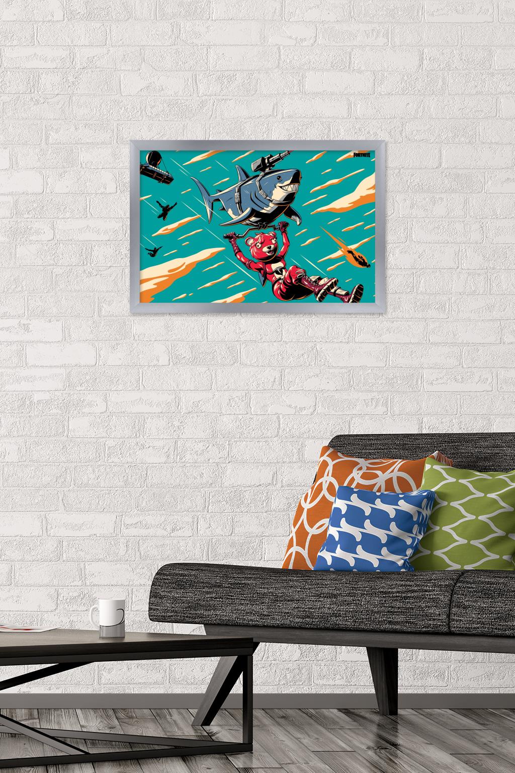Fortnite - Lazershark Loading Screen Wall Poster, 14.725" x 22.375", Framed
