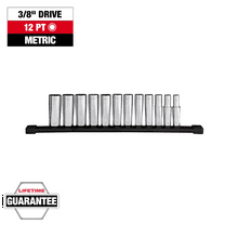Milwaukee Tool 12pc 3/8 inch Drive 12-Point Deep Well Metric Socket Set