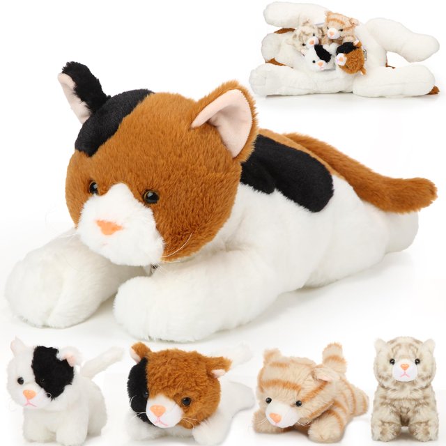 Peluche Skylety Cat con bebés en el vientre, 5 unidades