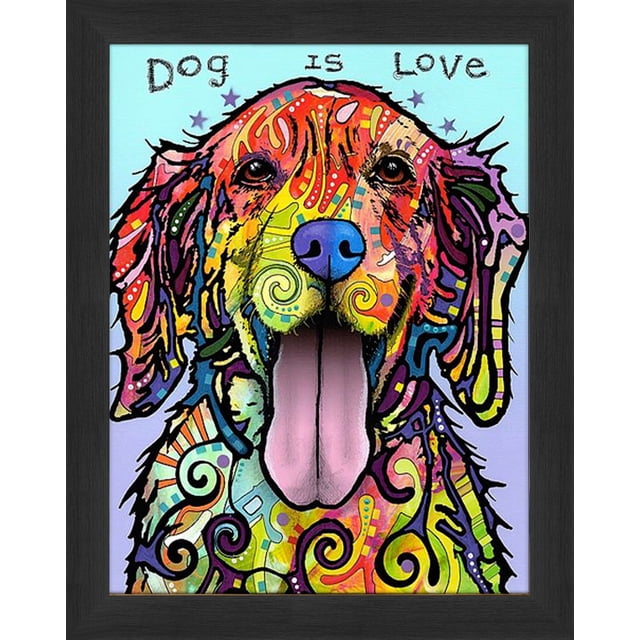 Dog Is Love Colorful Framed Canvas Wall Art (33.5" x 23.5") – Vibrant Dog Lover Home Décor