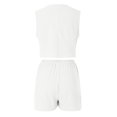 thumbnail image 4 of vigerkar Womens Two Piece Set Sleeveless V Neck Button Front Vest Drawstring High Waist Shorts Pockets Casual Bussiness White, L, 4 of 5