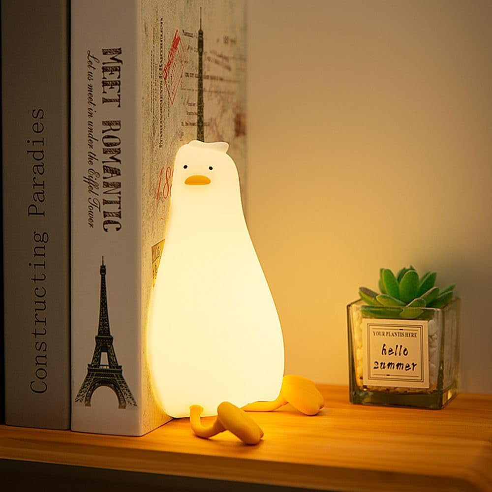 Duck Night Light Silicone, Lying Flat Duck Night Lamp, Kids Room Decor Atmosphere Night Light, Baby Nursing Bedside Touch Lamp，Rechargeable and Dimmable LED Light, Cute Christmas Gift.