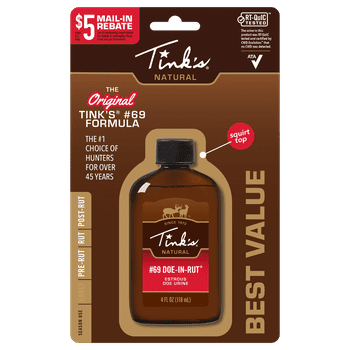 TINK'S #69 Doe-in-Rut Buck Lure, 4 Fl Oz Bottle, 100% Natural Deer Urine, Deer Hunting Accessories, Deer Attractant, Buck Hunting Scent, Easy to Use Squirt Top