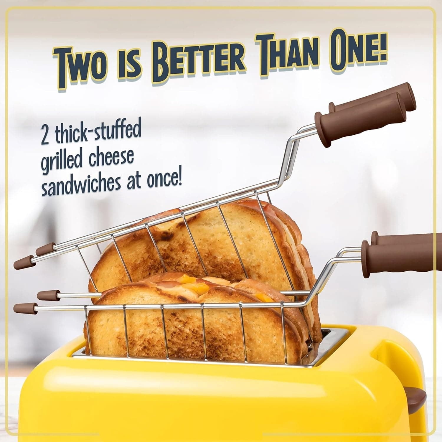 Grilled Cheese Sandwich Toaster with Easy-Clean Toasting Baskets - Adjustable Toasting Dial and Extra Wide Slots - Yellow