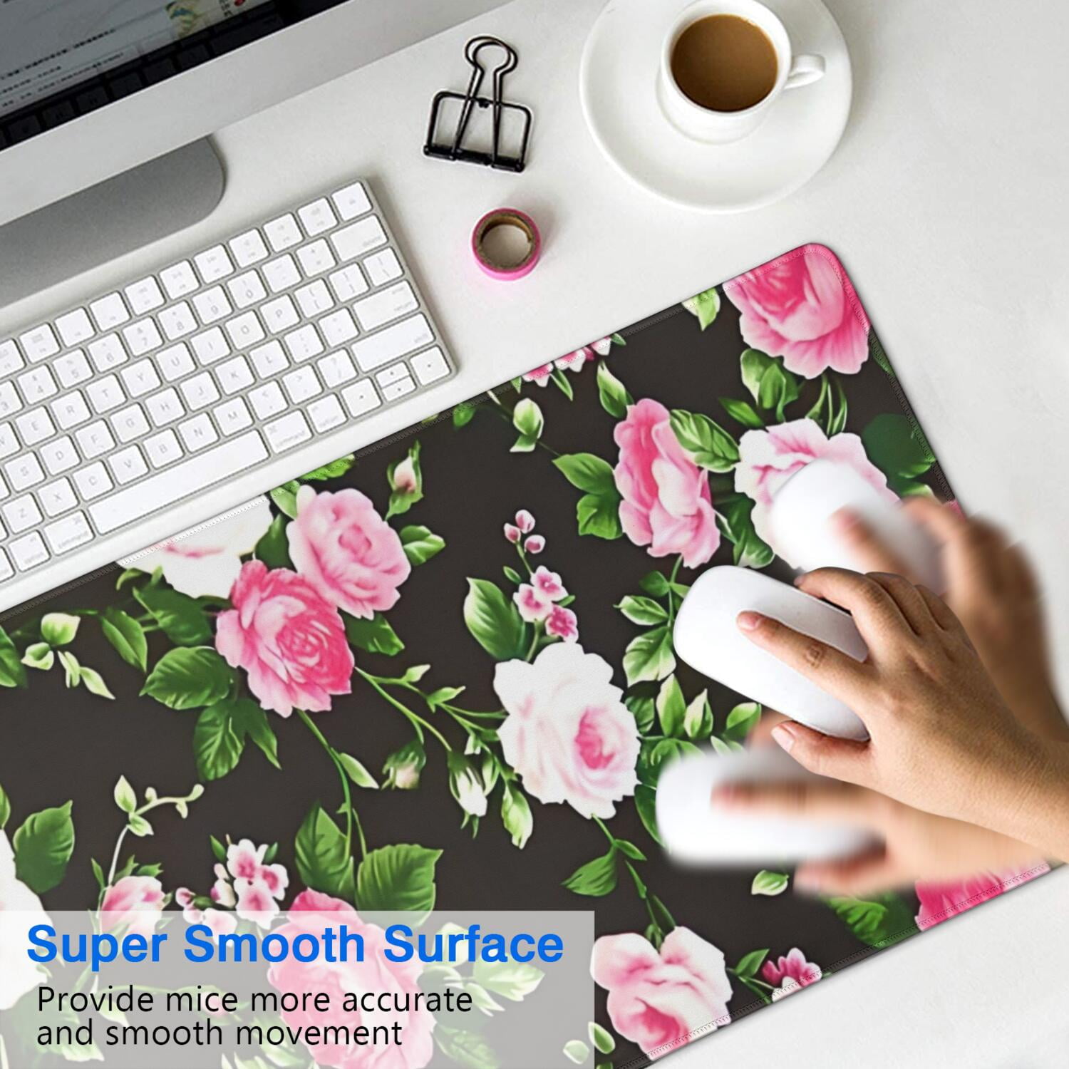 Long Mouse Pads for Desk,Pioneer Flower Floral Print Pattern Desk Mats on Top Of Desks, Desk Mouse Pad Extra Large with 3mm Non-Slip Base and Stitched Edge for Gaming,Office,Work,Home 35.4"x15.7"