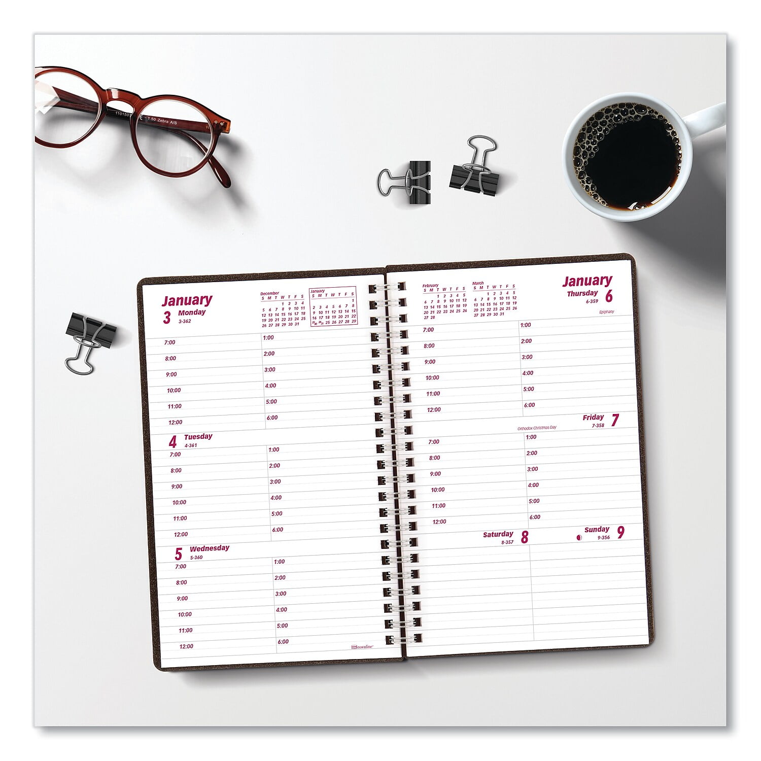 2024 Brownline® DuraFlex Weekly Appointment Planner, 8" x 5", 50% Recycled, Black, January To December 2024 , CB75V.BLK