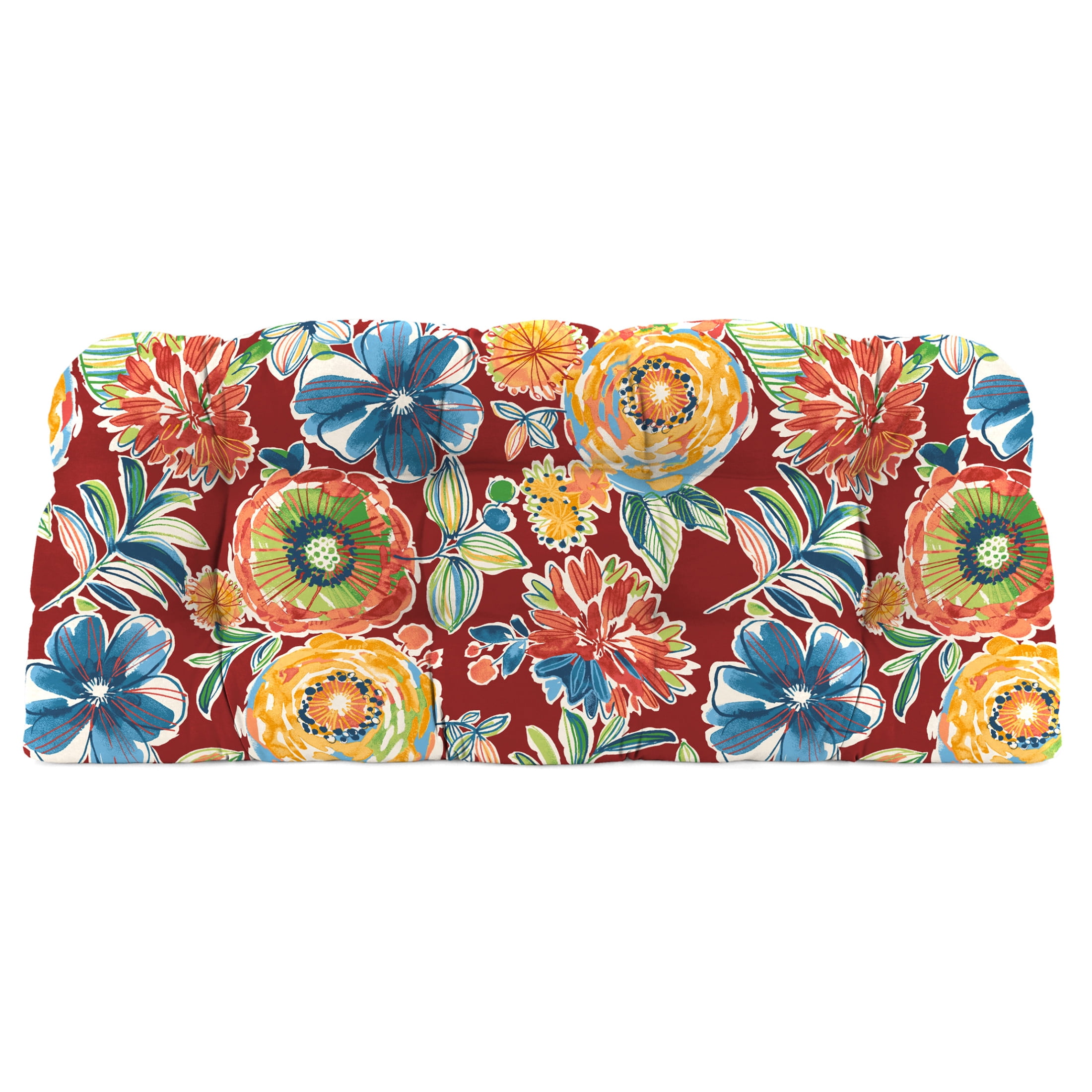Jordan Manufacturing 44" x 18" Colsen Berry Red Floral Rectangular Tufted Contoured Outdoor Wicker Settee Bench Cushion