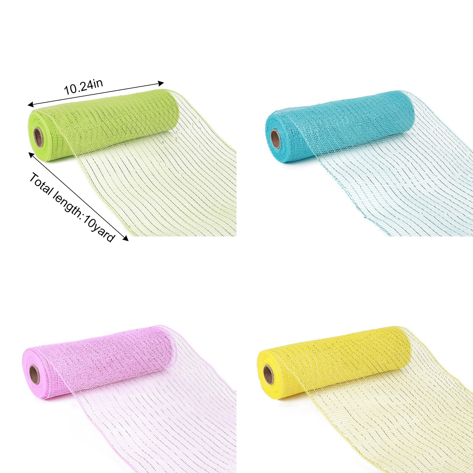 4 Rolls Easter Deco Mesh Ribbon Wreath Making Supplies Poly Mesh Ribbon Decor for Easter DIY Craft Home Door 10 Yards Each Roll(Blue, Yellow, Pink, Green)