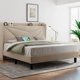 thumbnail image 2 of King-size bed frame with C-shaped and USB ports, padded platform bed frame with wingback storage headboard My Lux Decor Round, 2 of 9