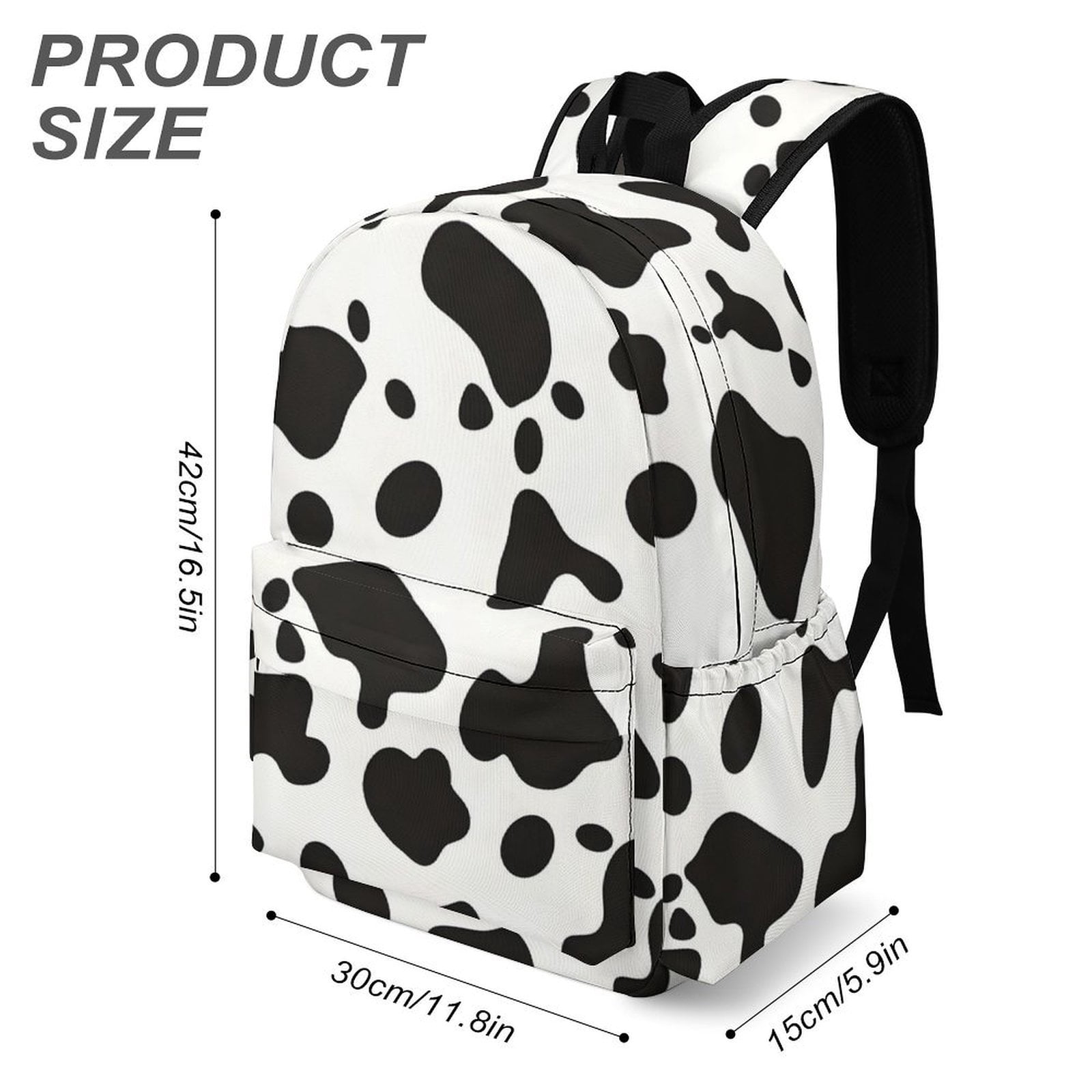 Large Capacity Half Print Backpack 11.8×16.5×5.9in Multifunctional Zipper Design Convenient Switch Simple Cow Print Pattern, Vector Art Style_3