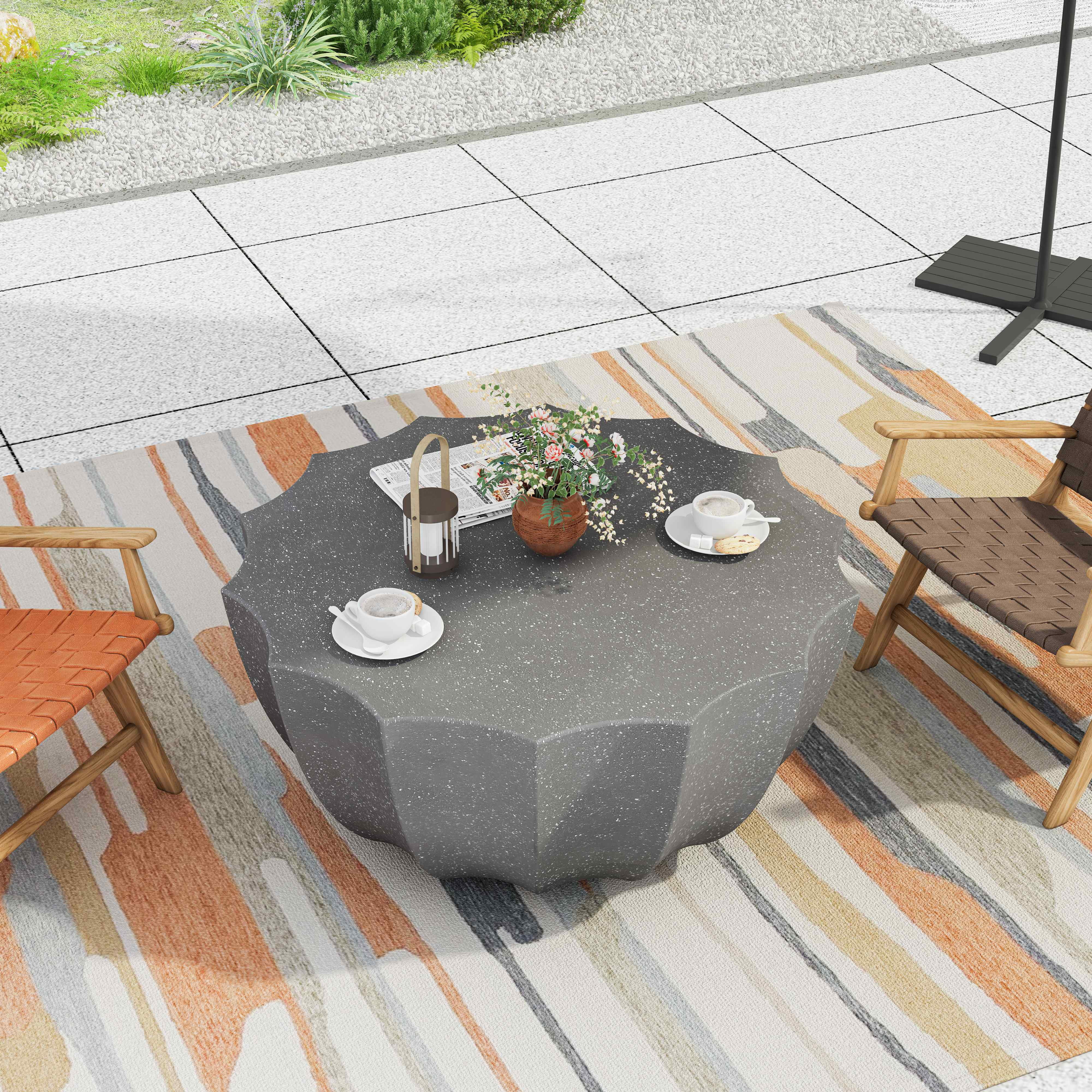 FFH 35.43" Coffee Table for Indoor & Outdoor, Modern Cement Table for Living Room, Patio, Backyards, Gray