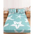 thumbnail image 2 of King Size Fitted Sheet Set - Coastal Starfish 3 Piece Bedding Sets 16" Deep Pocket Fitted Sheet with 2 Pillowcases, Seafoam Blue Nautical Vintage Marine Life Brushed Microfiber Hotel Bed Sheets, 2 of 9