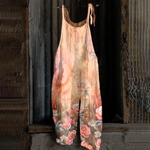 Summer Plus Size Floral Boho Bib Overalls for Women Hippie Jumpsuit Print Spaghetti Strap Rompers