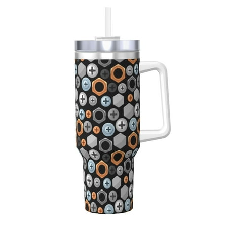 

Cauagu Colorful Screws Print Stainless Steel Vacuum Insulated Tumbler 40oz Water Bottle with Handle & Flip Straw Reusable Travel Coffee Mug for Women & Men