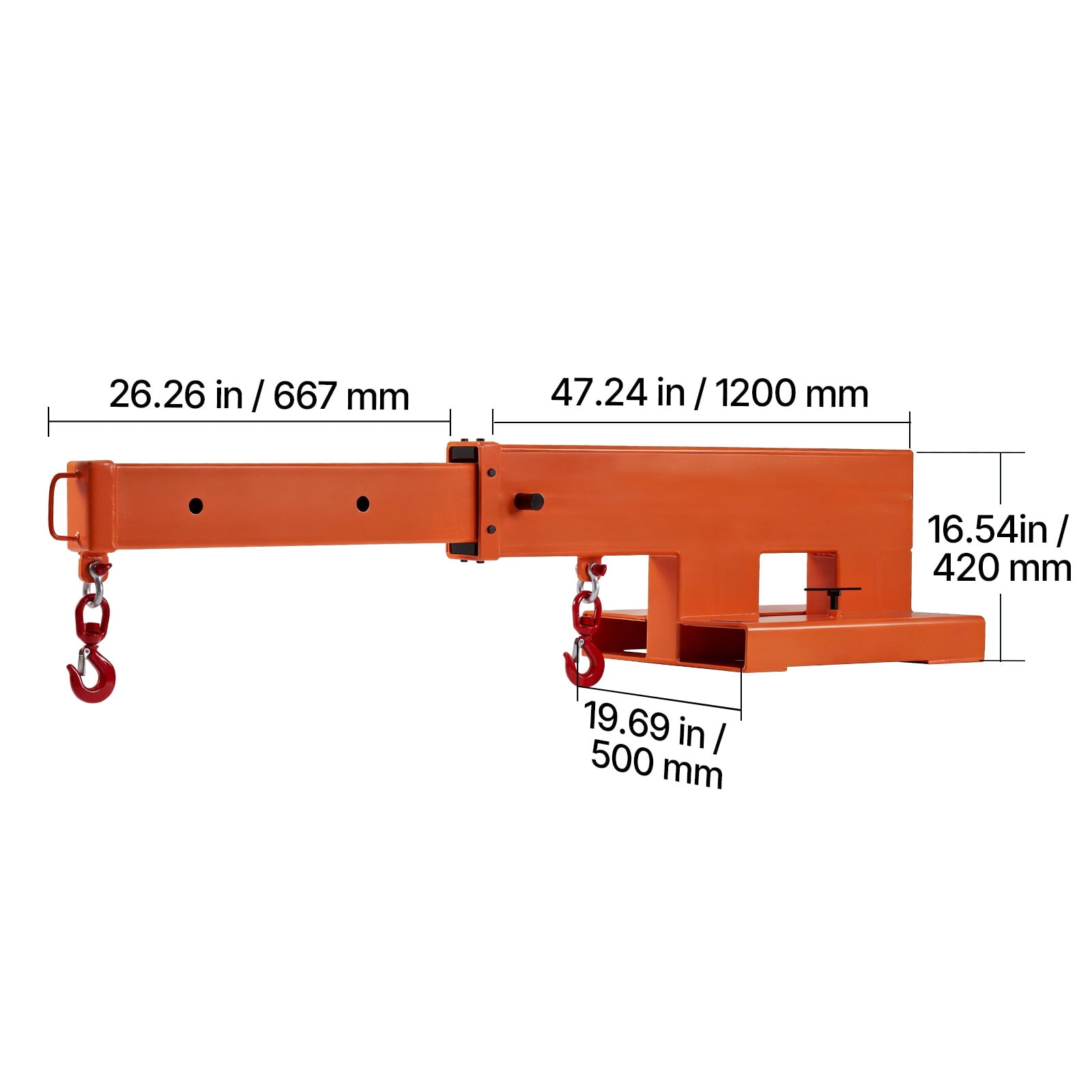 KFFKFF Forklift Jib Boom Crane, 5500 lbs Load Capacity, Mobile Lifting Hoist with Dual Hooks, Adjustable Length 47.2-73.5 in, Attachment for Towing and Handling in Warehouses and Factories