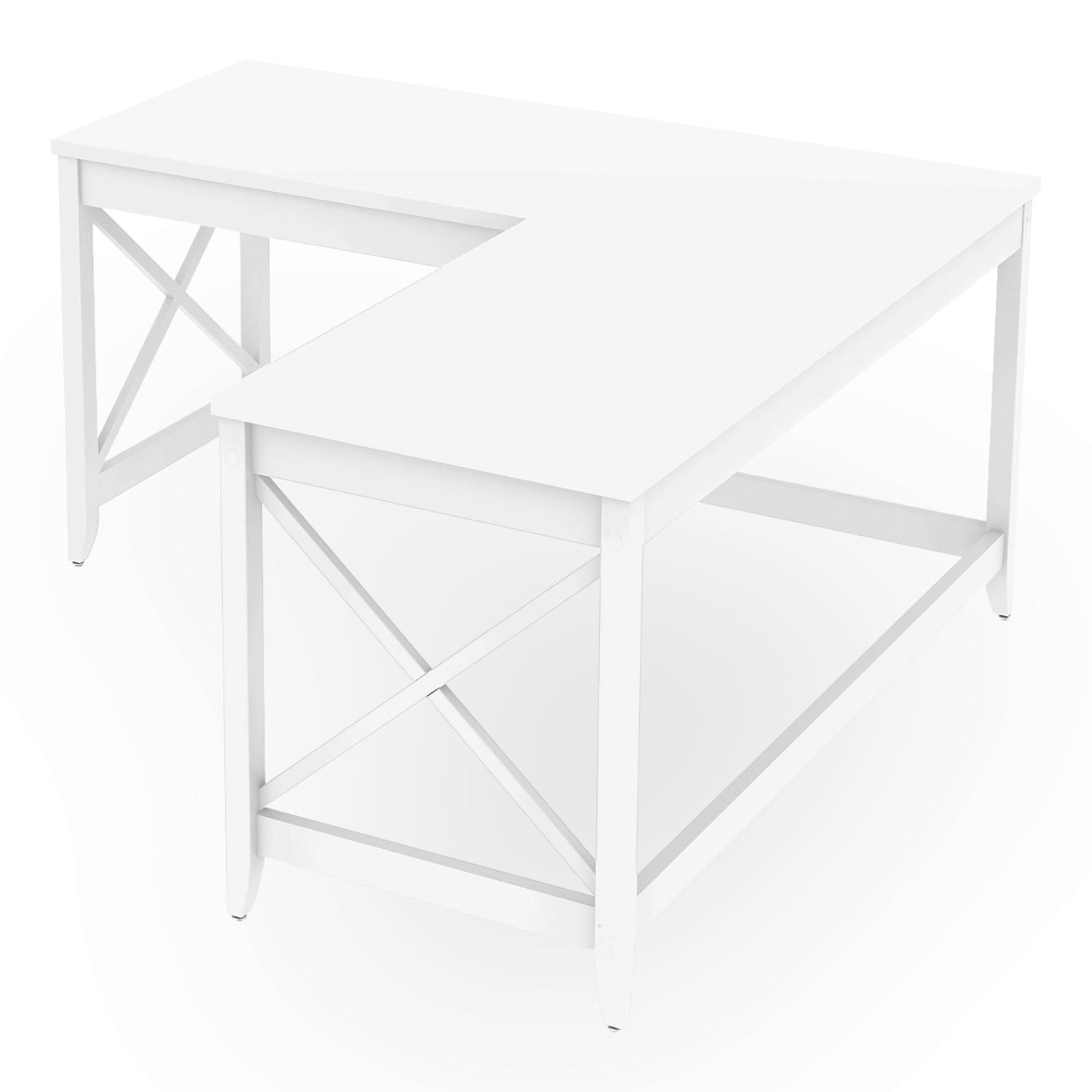 Workspace by Alera L-Shaped Farmhouse Desk, 58.27 x 58.27 x 29.53, White