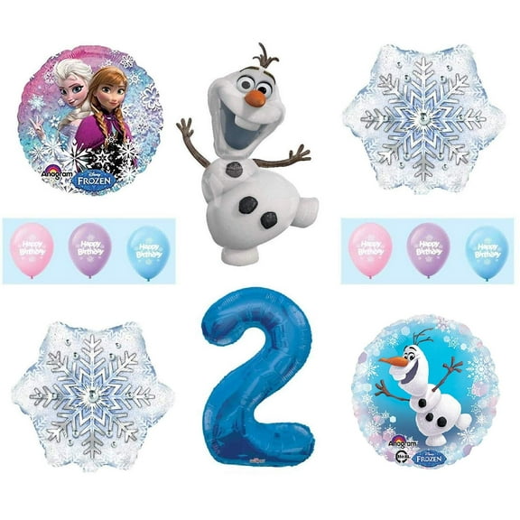 Frozen 2nd Birthday Anna ELSA Olaf Snowman Snowflake 12 Piece Birthday Party Balloons Bouquet Set