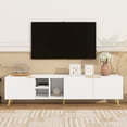 thumbnail image 3 of Harper & Bright Designs Minimalist Geometric TV Stand for 80 inch TV, Wood TV Storage Cabinet with Gold Legs, Entertainment Center Media for Living Room, White, 3 of 18