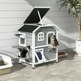 thumbnail image 2 of PawHut Outdoor Cat House 2-Storey Wooden Catio for Feral Cats, Grey, 2 of 10