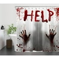 thumbnail image 2 of Halloween Shower Curtain for Bathroom, Horror Bloody Handprint Help Bloody Hands Shower Curtain with Hooks, Scary Night Halloween Bathroom Decorations Shower Curtain Set, 72X84 inch, 2 of 5