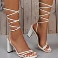 thumbnail image 2 of Zapatos de tacón alto con punta cuadrada para mujer, calzado elegante con correa, Color sólido, con punta abierta, a la moda, Sexy, para banquete, novedad de verano, 2 of 4