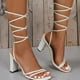 thumbnail image 2 of Zapatos de tacón alto con punta cuadrada para mujer, calzado elegante con correa, Color sólido, con punta abierta, a la moda, Sexy, para banquete, novedad de verano, 2 of 4