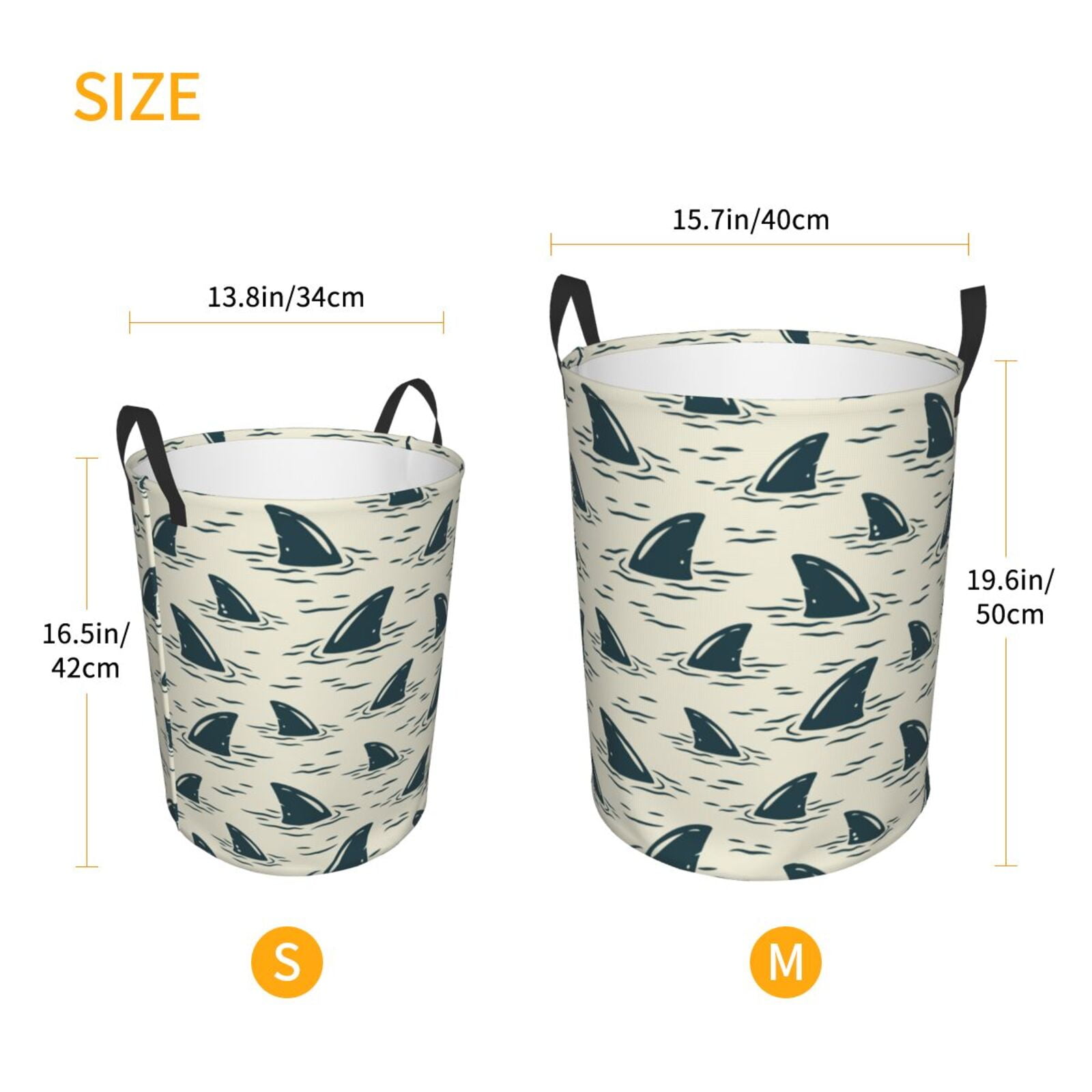 Large Laundry Basket with Handles - Cartoon Wavy Shark Fin Kids Baby Dirty Clothes Laundry Hamper for Bedroom Aesthetic