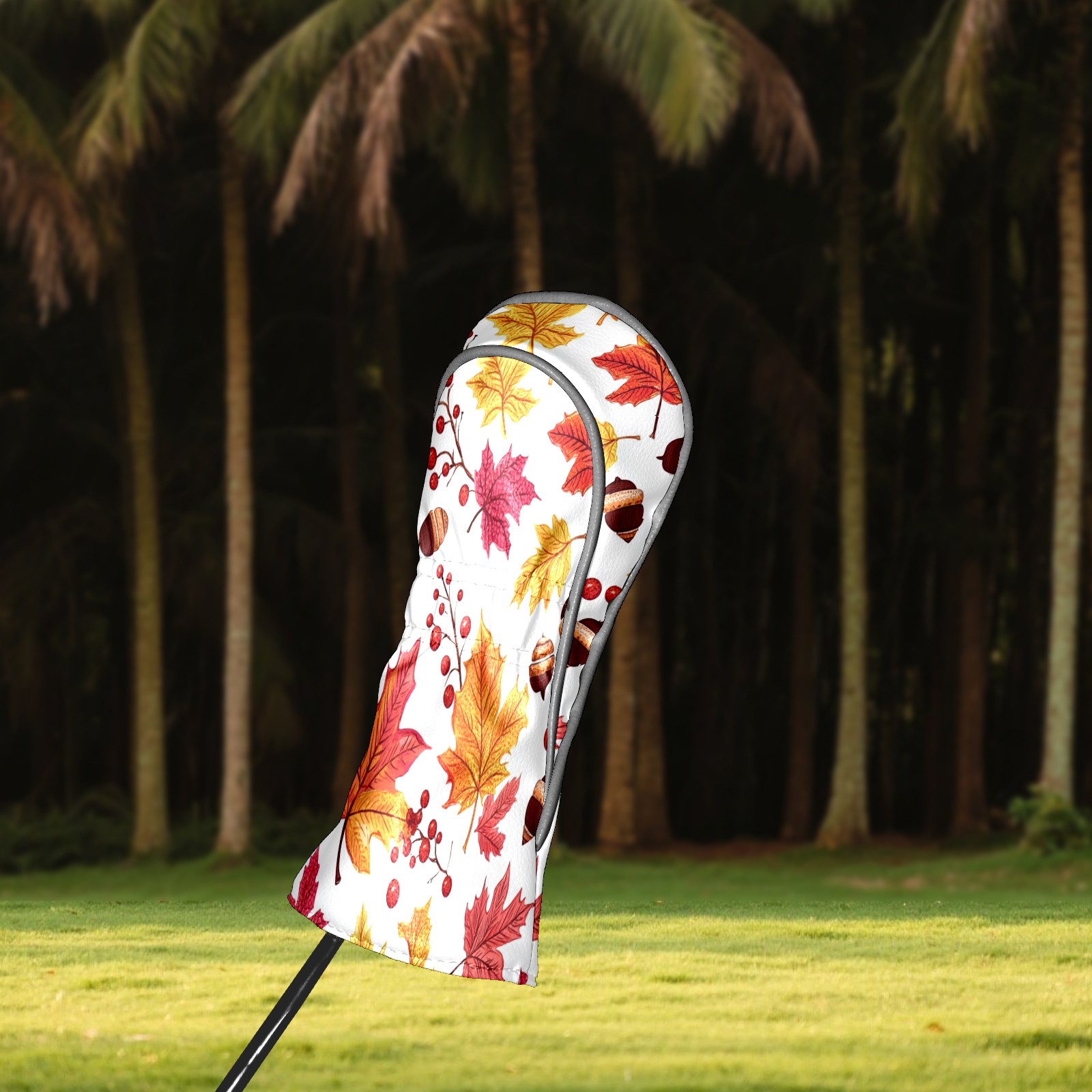 Golf Club Covers PU Leather Waterproof Head Covers for Fairway Woods Hybrids Autumn Maple Leaves