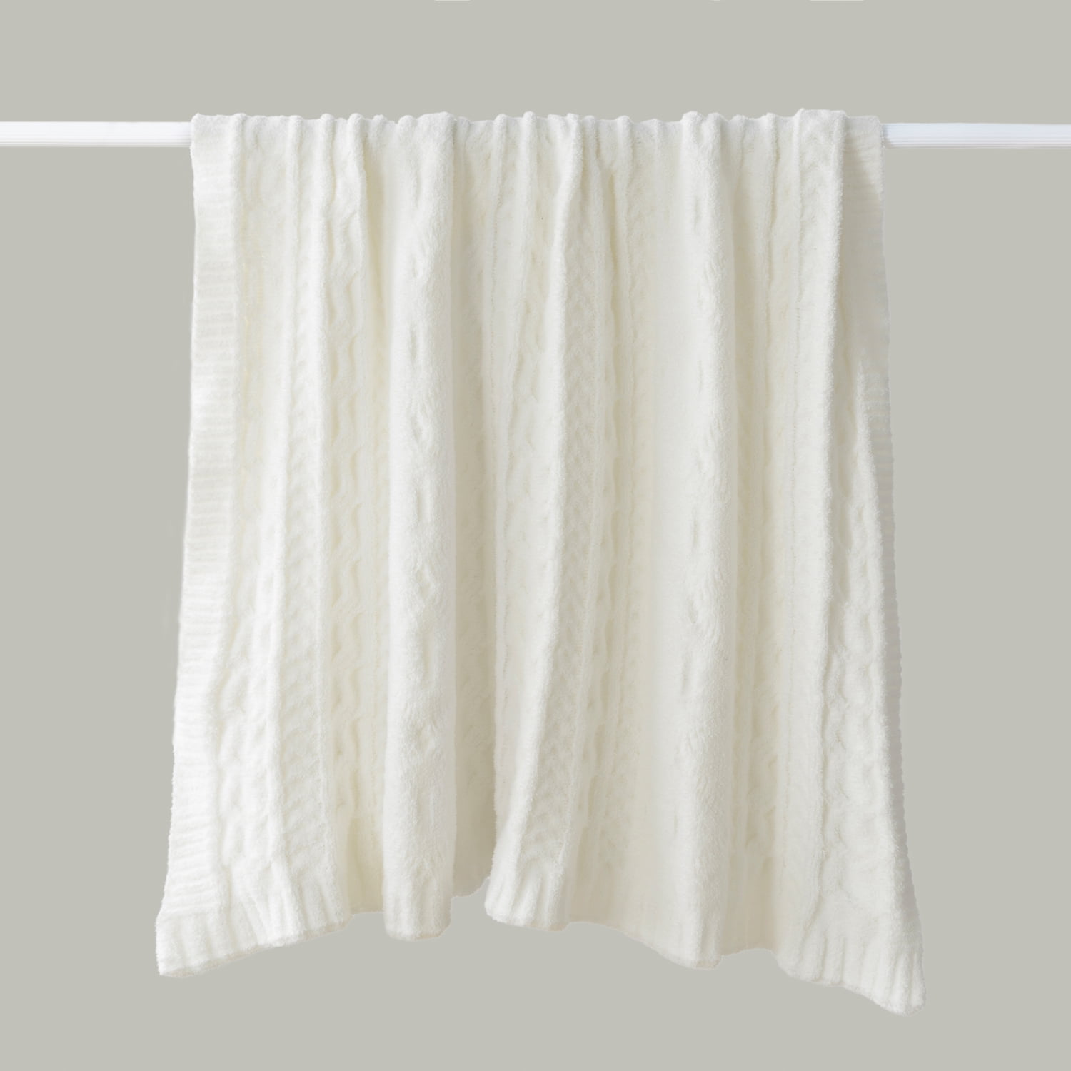 Phantoscope Christmas Cable Knit Throw Blanket Sherpa Twin Blanket, 51"x 63", Off White, 1 Pack
