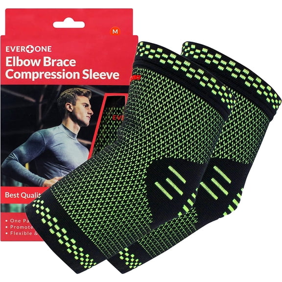 EverOne Elbow Brace Compression Support Sleeve For Golf Elbow Treatment, Injury Prevention, Healing and Recovery, Unisex, 1 Pair (2 pcs), Medium