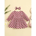 thumbnail image 3 of Bagilaanoe Toddler Baby Girl Plaid Dress Long Sleeve A-line Button-Down Dresses + Hairpin 6M 12M 18M 24M 3T 4T Casual Swing Tunic Tops, 3 of 9