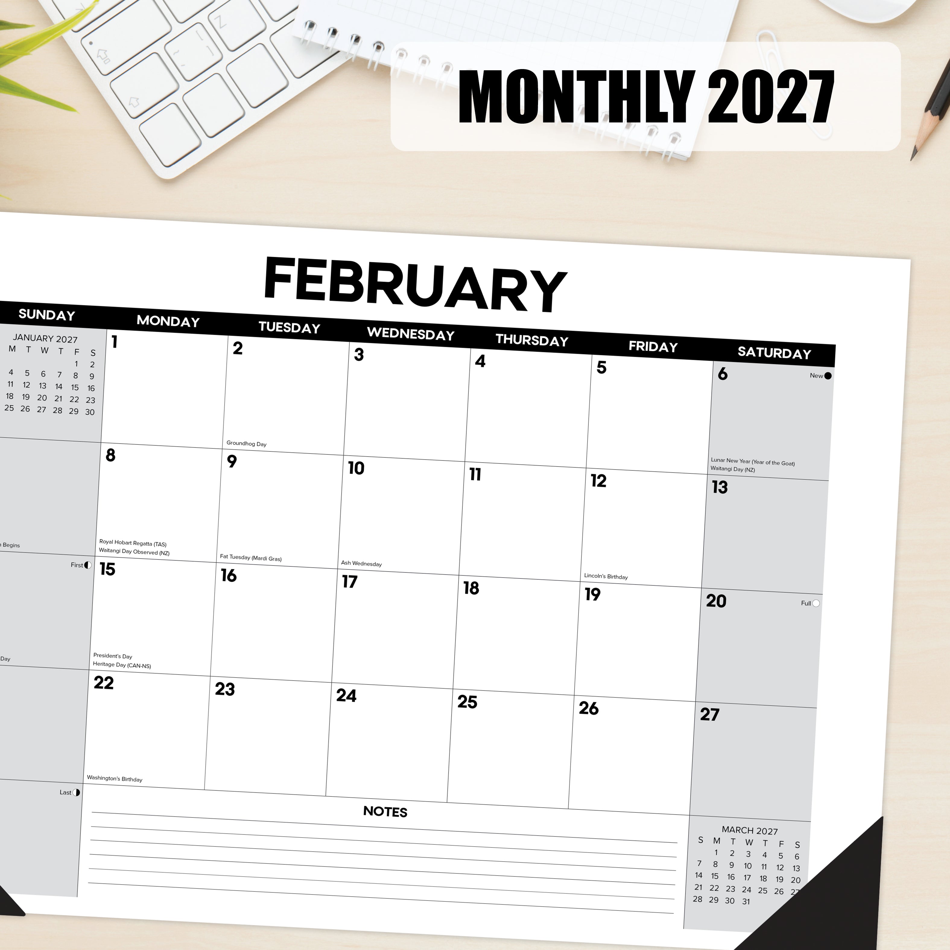 Willow Creek Press Basic 2027 17" x 12" Small Monthly Deskpad (66430)