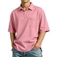 thumbnail image 2 of Mens Polo Shirts Short Sleeve Solid Color Summer Fall Breathable Golf Shirt Chest Pocket Casual Collared Shirt Classic Fit Work Business Polo Tee Watermelon Red L, 2 of 9