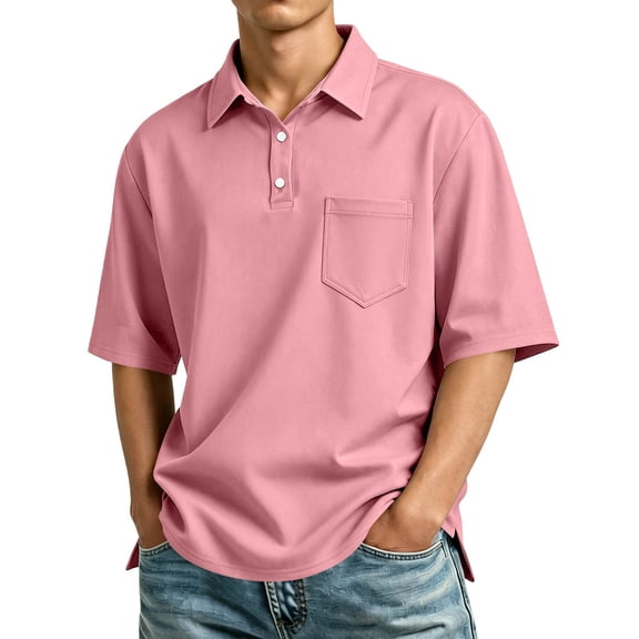 Garbnen Men's Polo Shirts Short Sleeve Collared Men V Neck T Shirts Casual Vacation Lightweight Summer Outdoor Athletic Golf Shirts Men with Pocket Red M