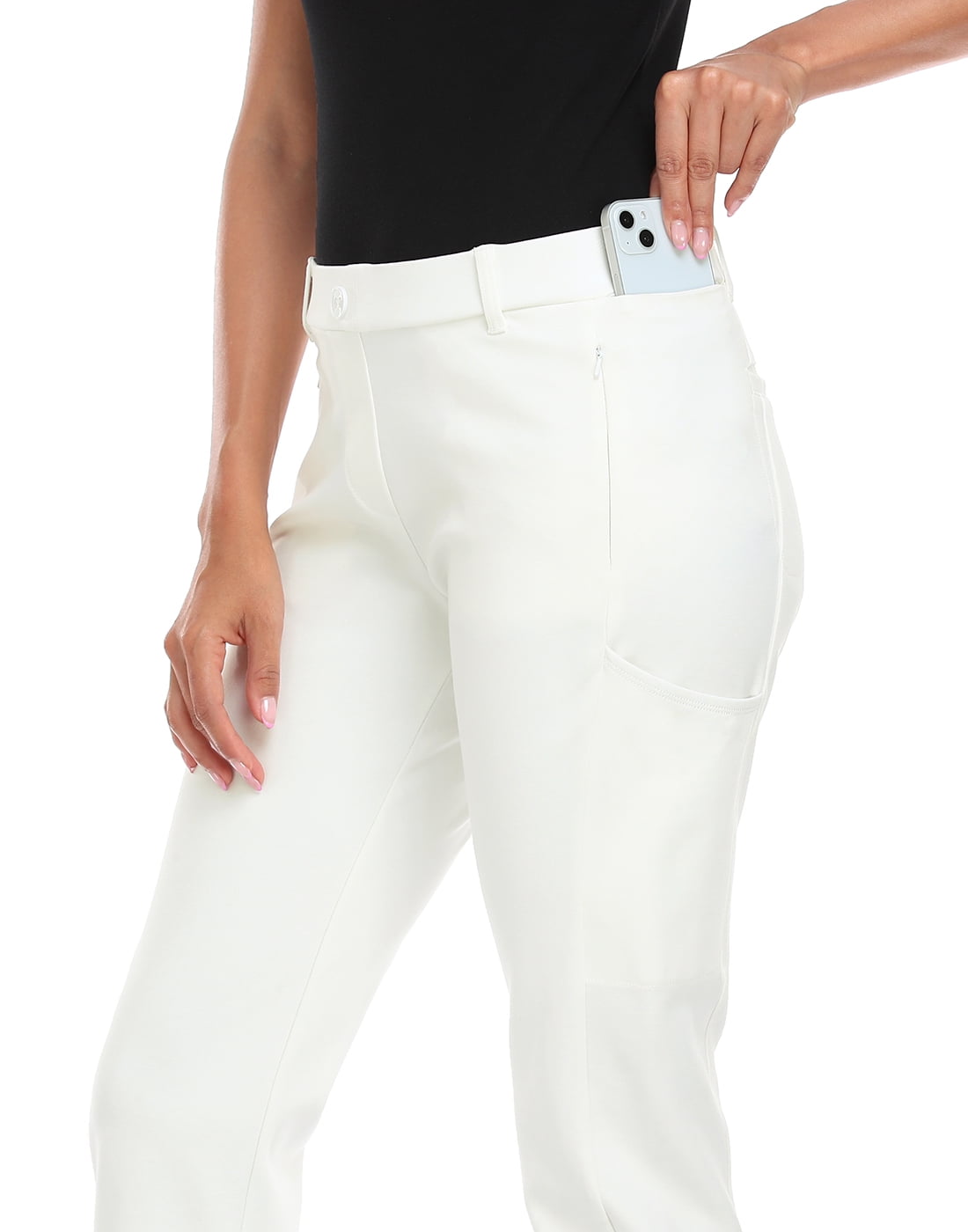 HDE Yoga Dress Pants for Women Straight Leg Pull On Pants with 8 Pockets White - M Regular