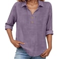 thumbnail image 2 of Womens 3/4 Sleeve Shirts Business Lapel Collared Solid Color Button Down Fashion Tops Dressy Casual Spring Blouses, 2 of 6