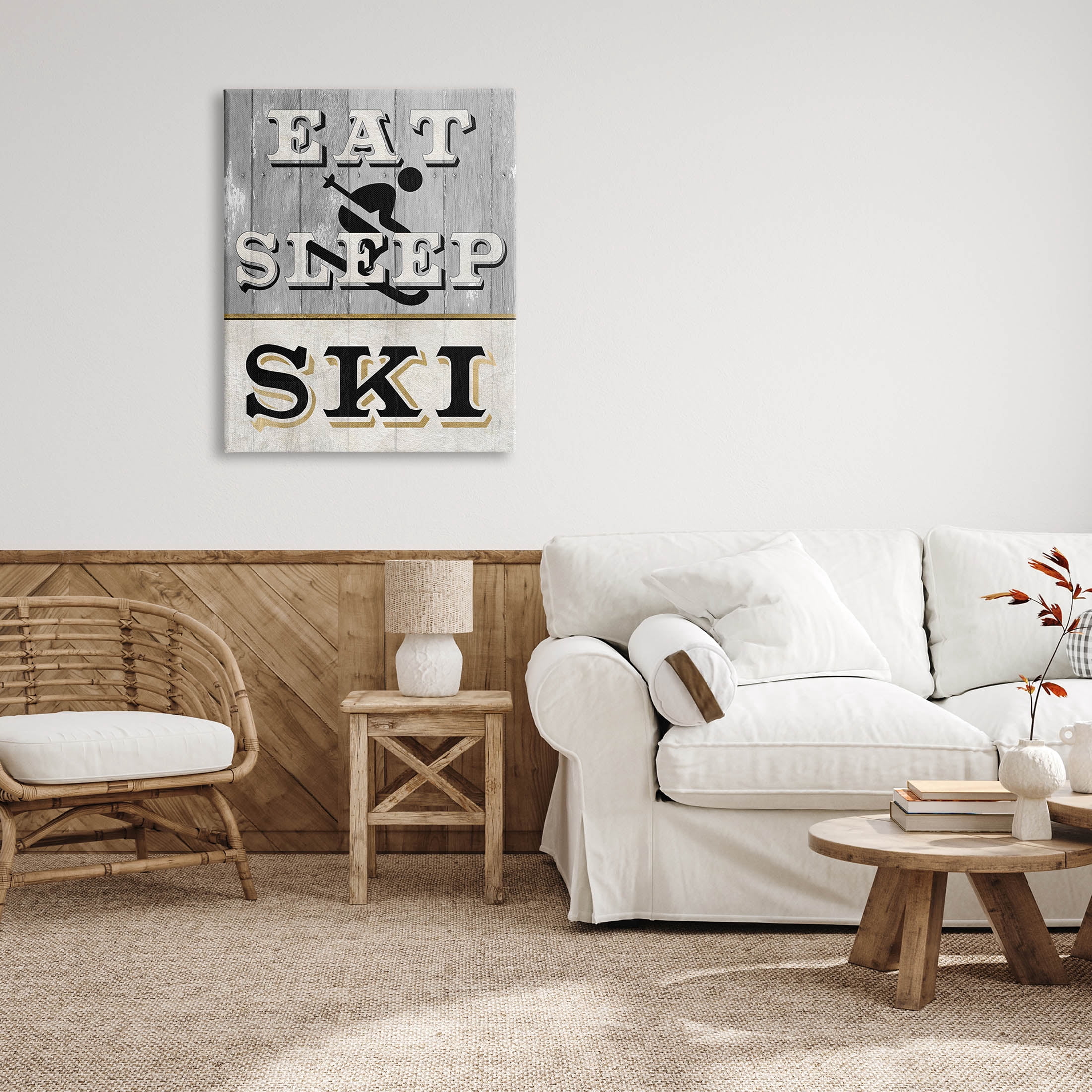 Stupell Industries Eat Sleep Ski Rustic Sign Graphic Art Gallery Wrapped Canvas Print Wall Art, Design by Livi Finn