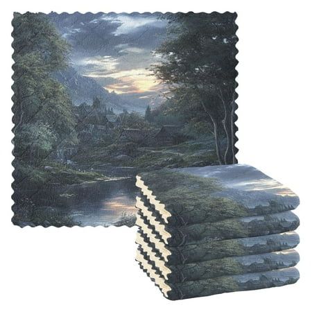 6 Pieces of Kitchen Towels 11x11Inch Kitchen Dish Cloths Kitchen Dish Towels Reuseable Cleaning Cloths Mountain Village