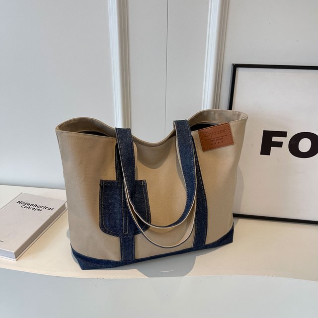Bolsos de lona para mujer, bolso de hombro vaquero de gran capacidad, bolso diario de retales Vintage