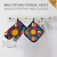 thumbnail image 4 of Yayeee Oven Mitts and Pot Holder Set of 2 Heat Resistant Kitchen Gloves Baking Hot Pad, Futuristic Circles, 4 of 5