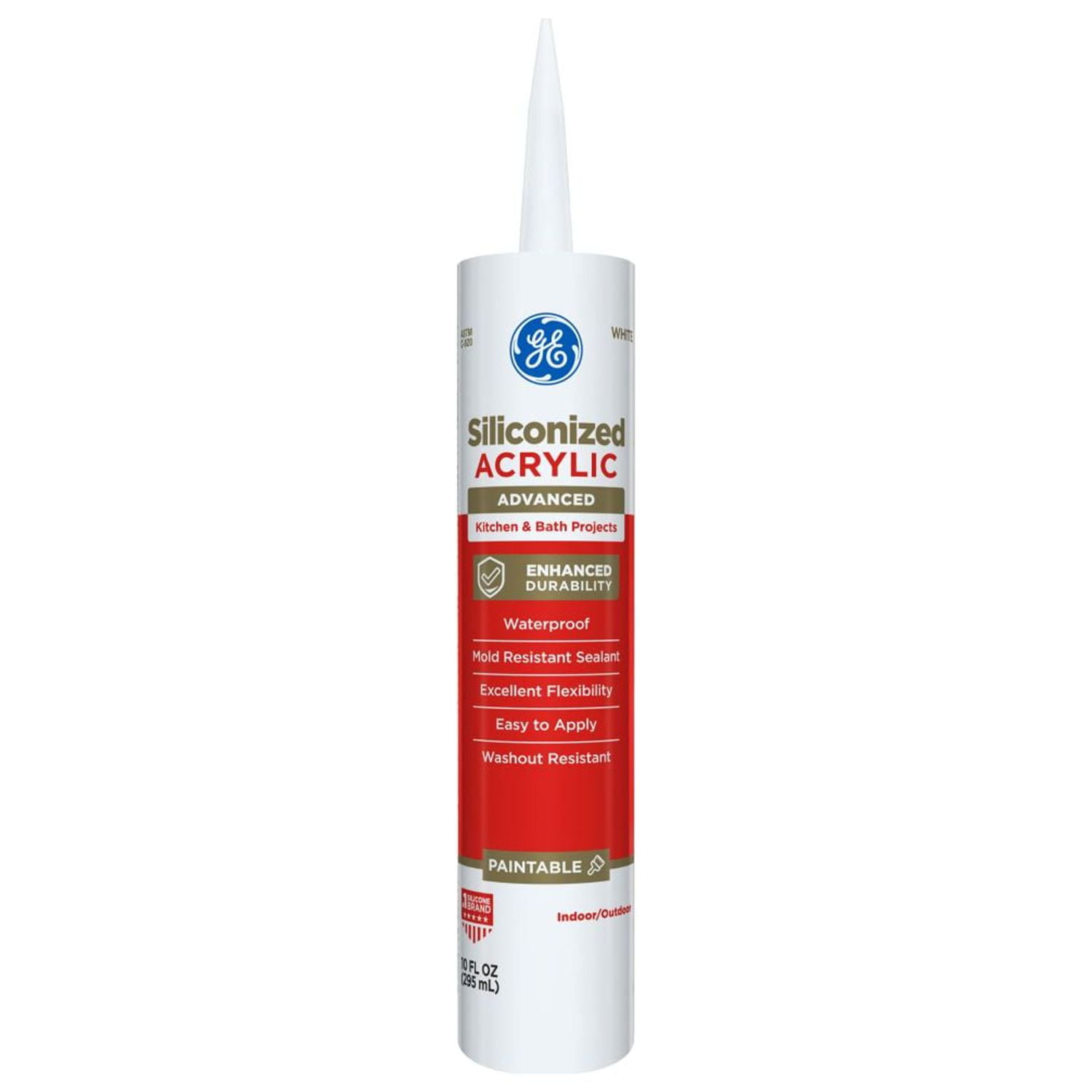 (2 pack) GE Siliconized Acrylic Advanced Sealant Kitchen & Bath, Pack of 1, White 10 fl oz Cartridge