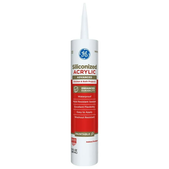 GE Siliconized Acrylic Advanced Sealant Kitchen & Bath, Pack of 1, White 10 fl oz Cartridge