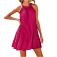 thumbnail image 1 of Mini Robe d'Été pour Femmes Mignonne Col Suspendu Sans Manches Couleur Unie Plissée Dos de Plage Mini Robe Mini Robe pour Femmes Été, 1 of 6